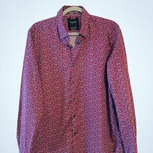 Denim & Flower Dress Shirt Men's Red & Blue Slim Fit 100% Cotton